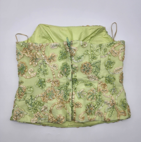 AusM Vintage Green Foral Beaded Bodice Corset Top - Picture 12 of 16